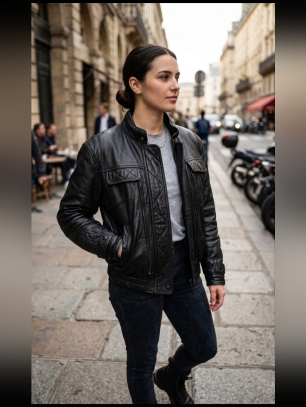 Classic Black Leather Bomber Jacket